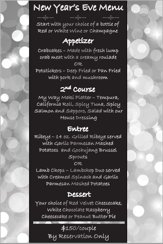 NYE Menu at Chinuk Sushi & Grill