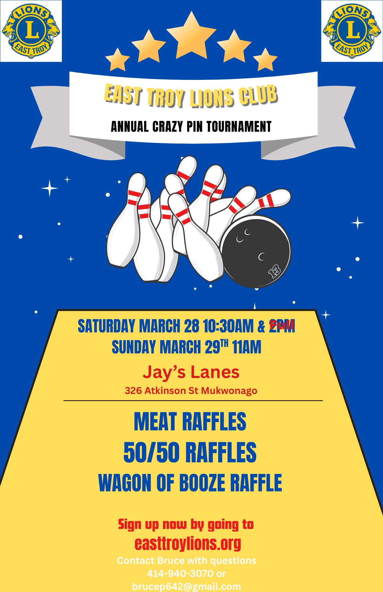 East Troy Lions Club Annual Crazy Pin Tournament